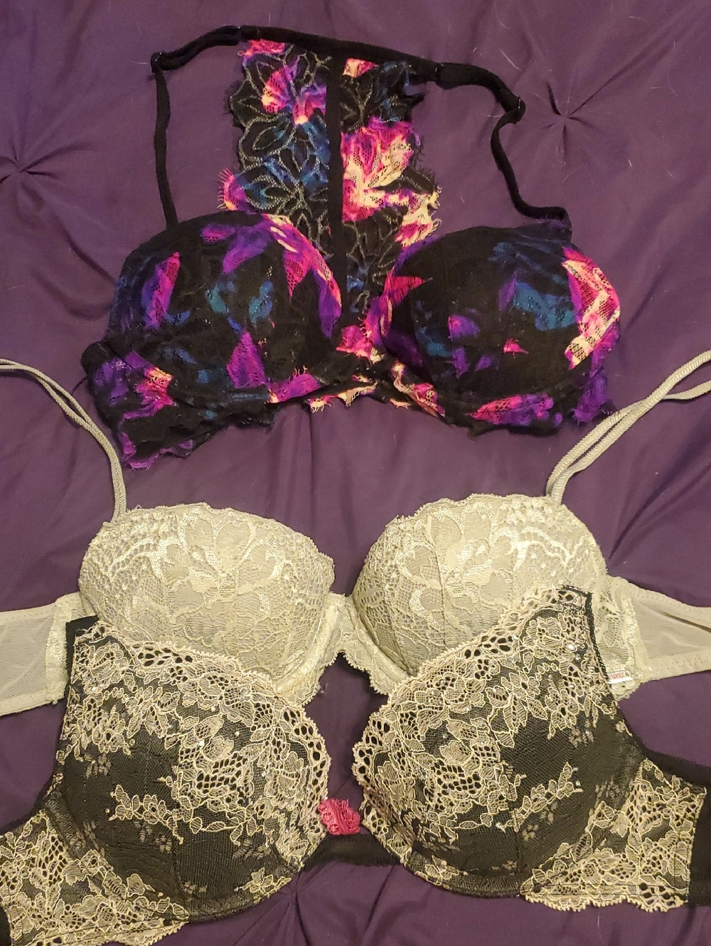 Lace Multi-Color Halter Bralette and Cream Lace Underwire Bra Set